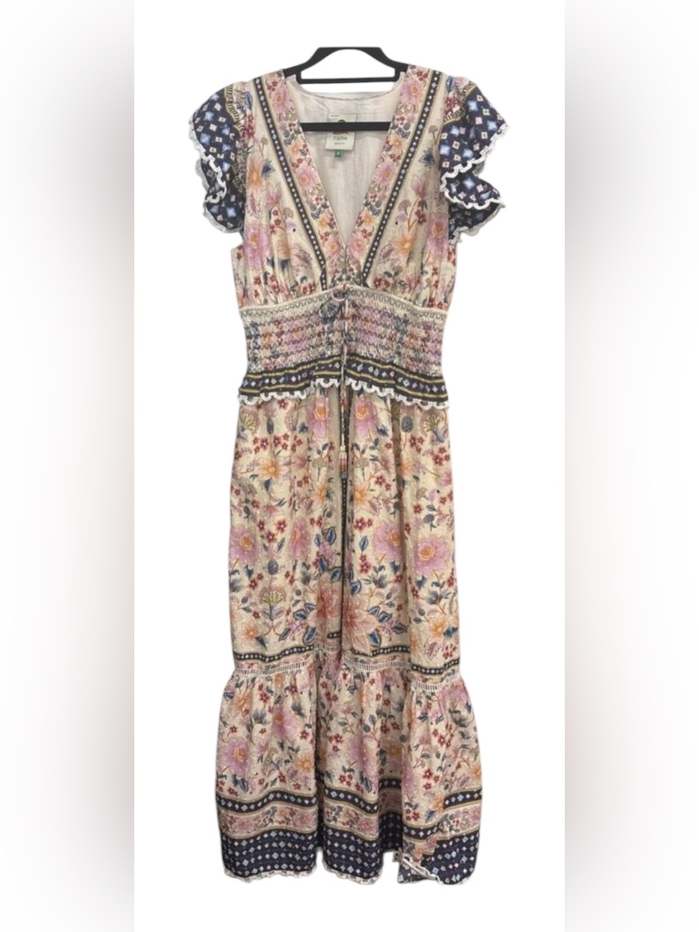 Farm Rio Superbloom Tapestry Maxi Dress Medium Boho Floral Cottagecore Cotton - Picture 8 of 15
